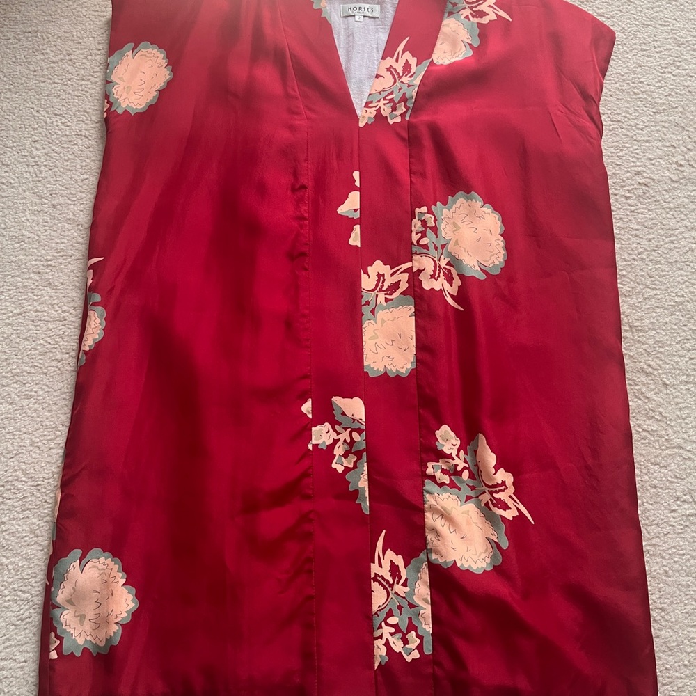 Horses Atelier Red Habotai short Floral Dress